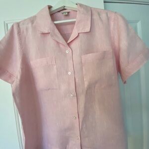 Light Pink Linen Short Sleeve Button-Up Shirt